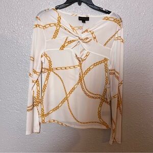 BOLD elements White and Gold Chain Print Blouse